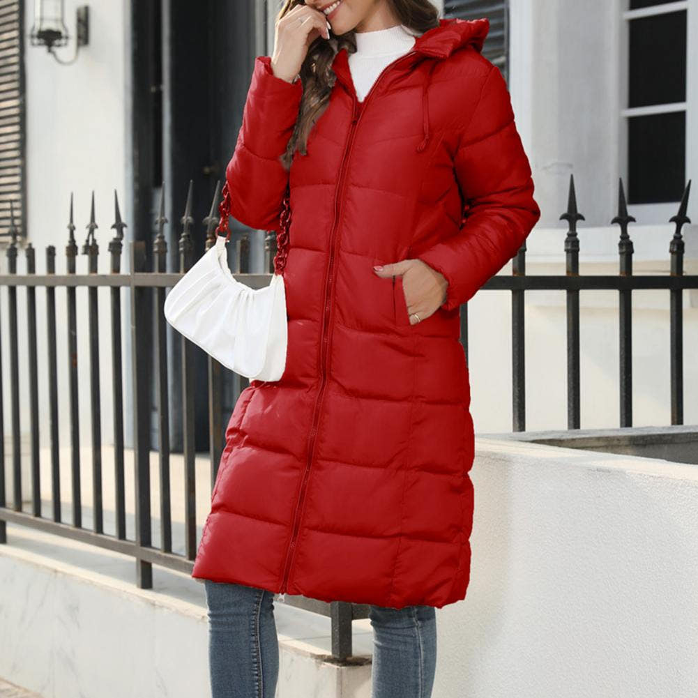 Steppjacke in langer Form mit Kapuze und Seitentaschen