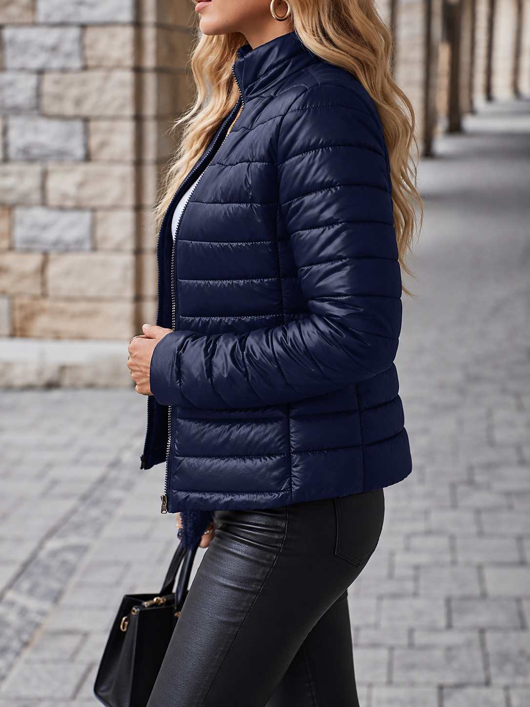 Steppjacke mit Teddyfleece-Futter und Stehkragen
