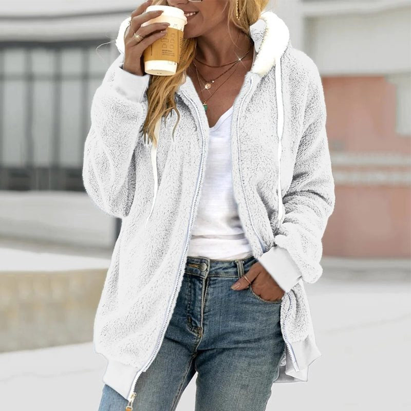 Fleecejacke mit Sherpa-Struktur und Kontrastkapuze