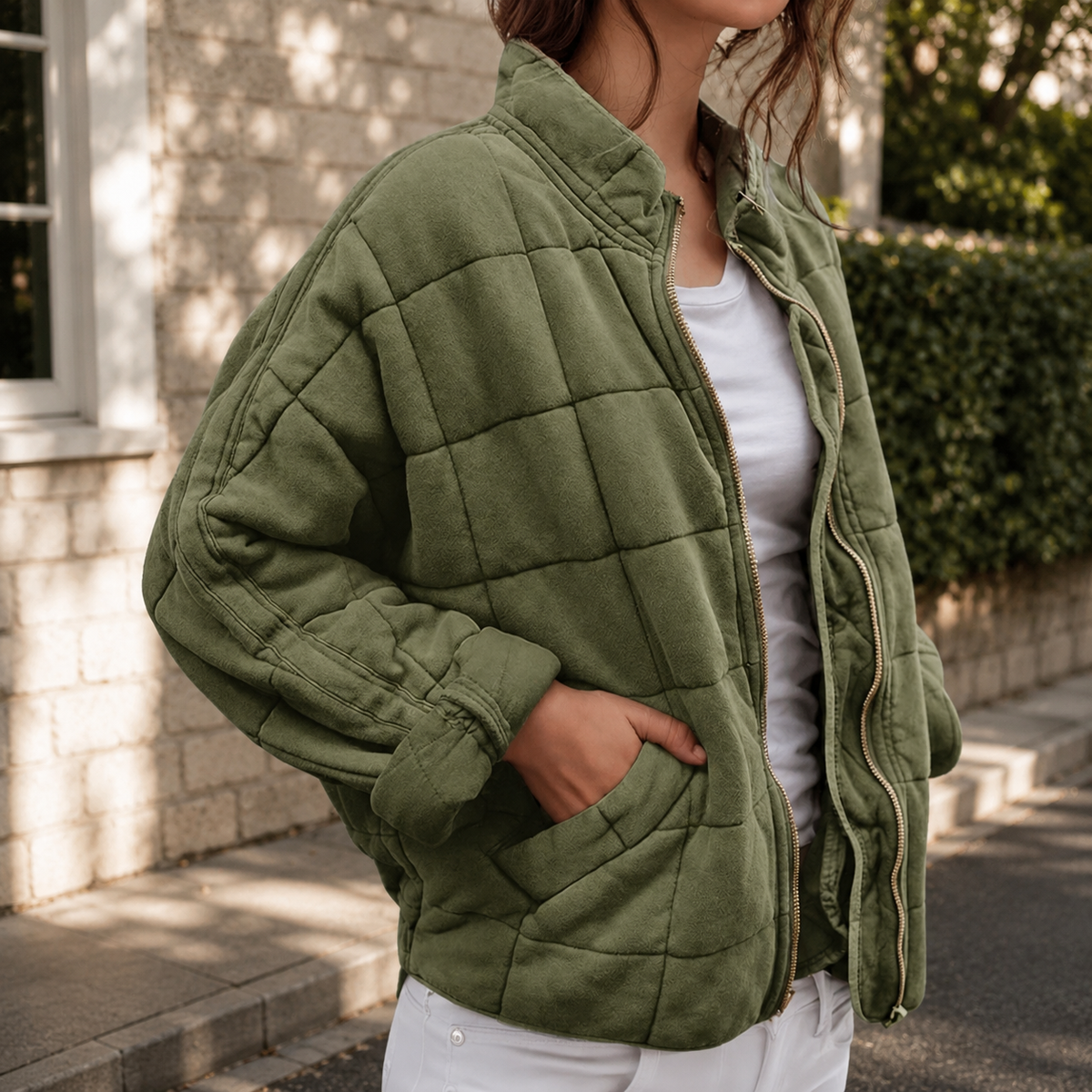 Steppjacke mit Stehkragen und Fronttaschen