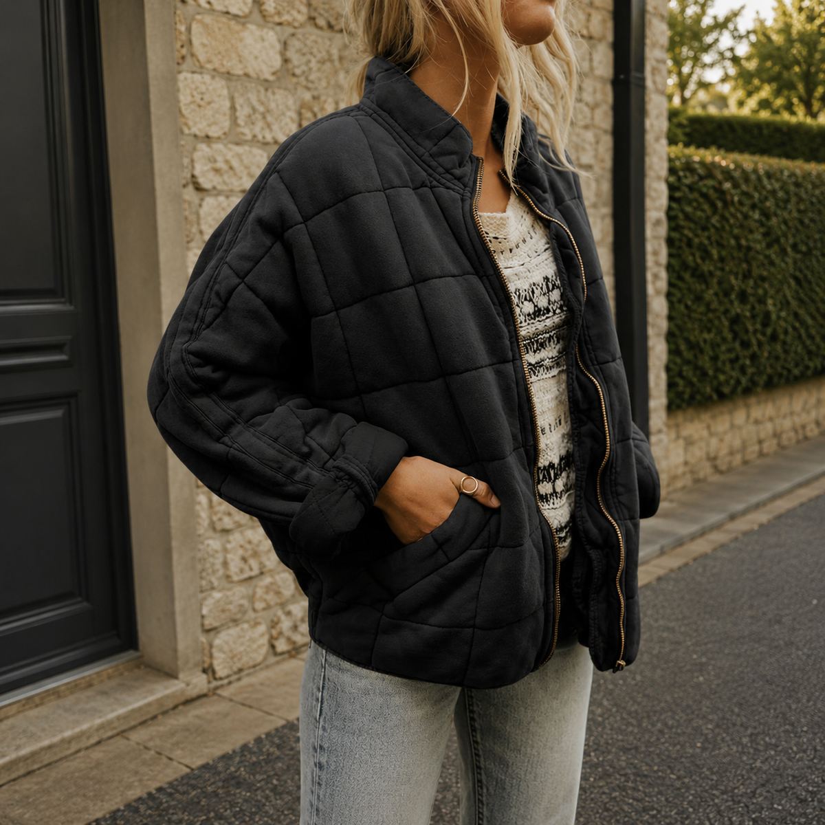 Steppjacke mit Stehkragen und Fronttaschen