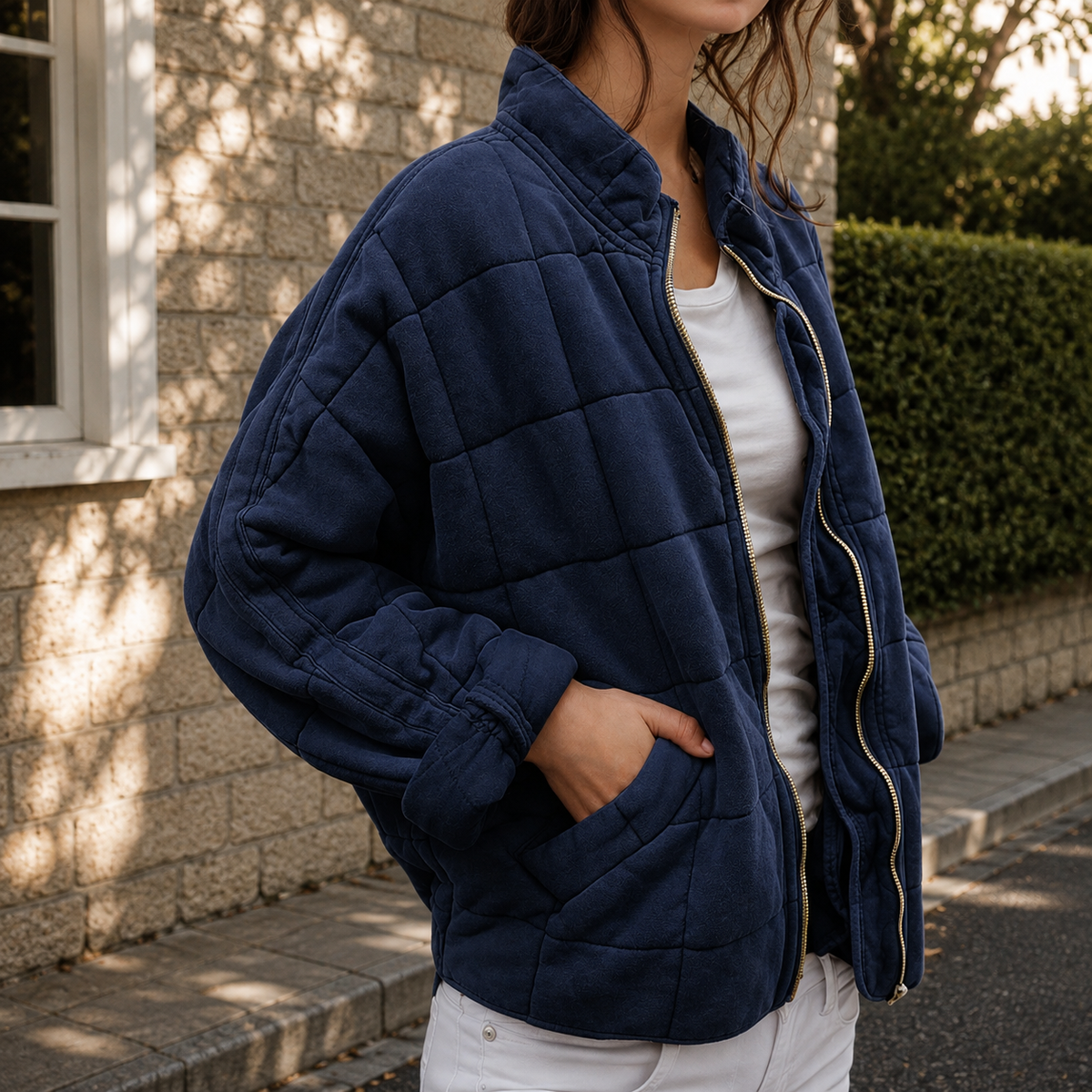 Steppjacke mit Stehkragen und Fronttaschen