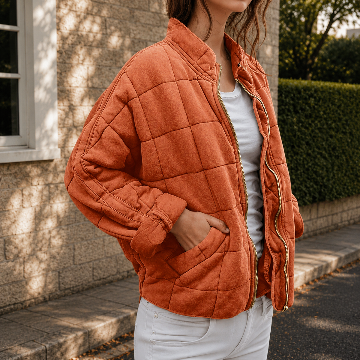 Steppjacke mit Stehkragen und Fronttaschen