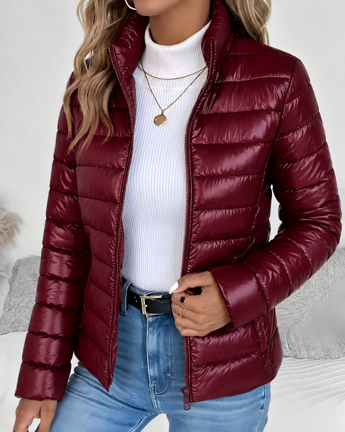 Steppjacke mit Stehkragen und durchgehendem Reissverschluss