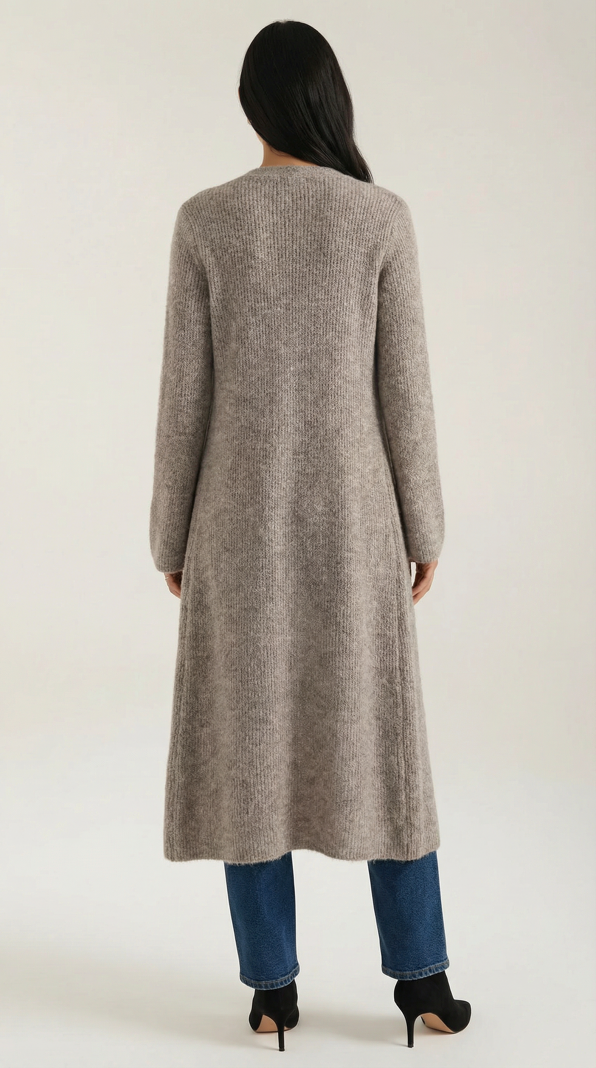 Lange Strickjacke mit Rippstruktur und V-Ausschnitt für Damen