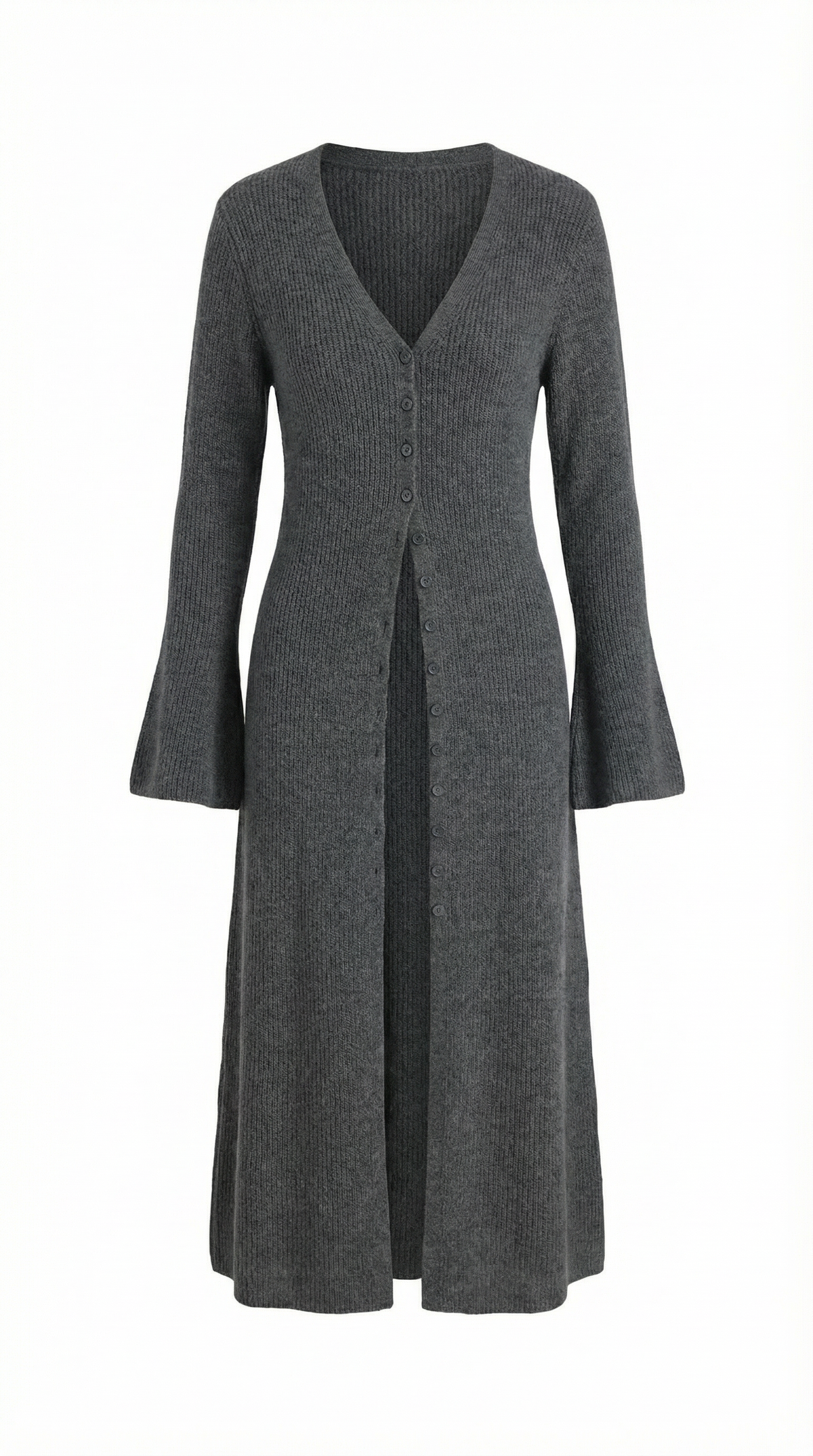 Lange Strickjacke mit Rippstruktur und V-Ausschnitt für Damen