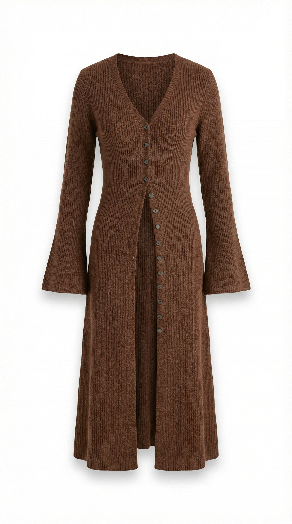 Lange Strickjacke mit Rippstruktur und V-Ausschnitt für Damen