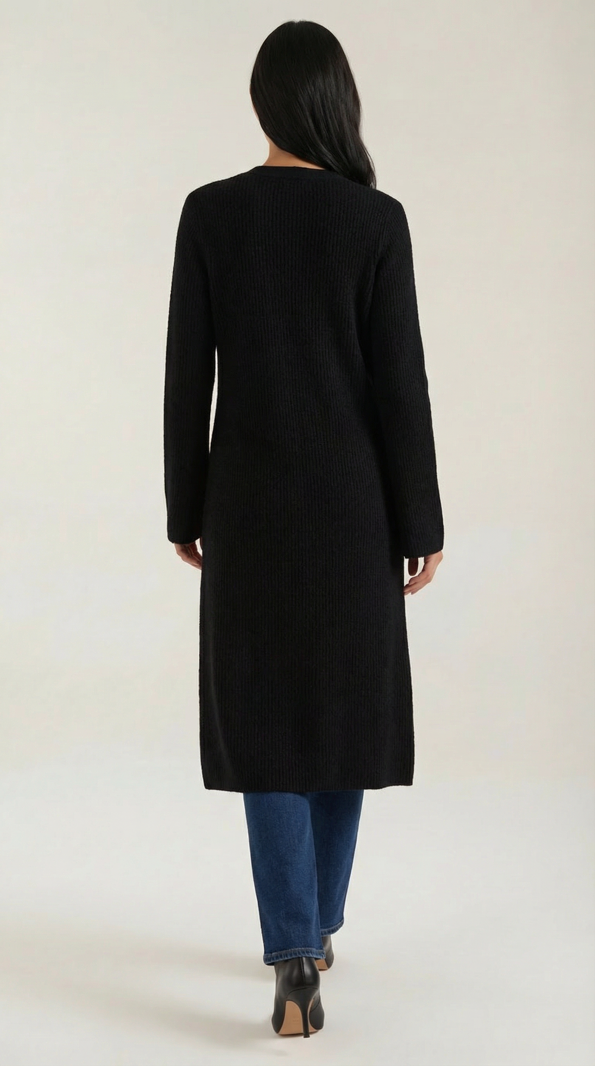 Lange Strickjacke mit Rippstruktur und V-Ausschnitt für Damen