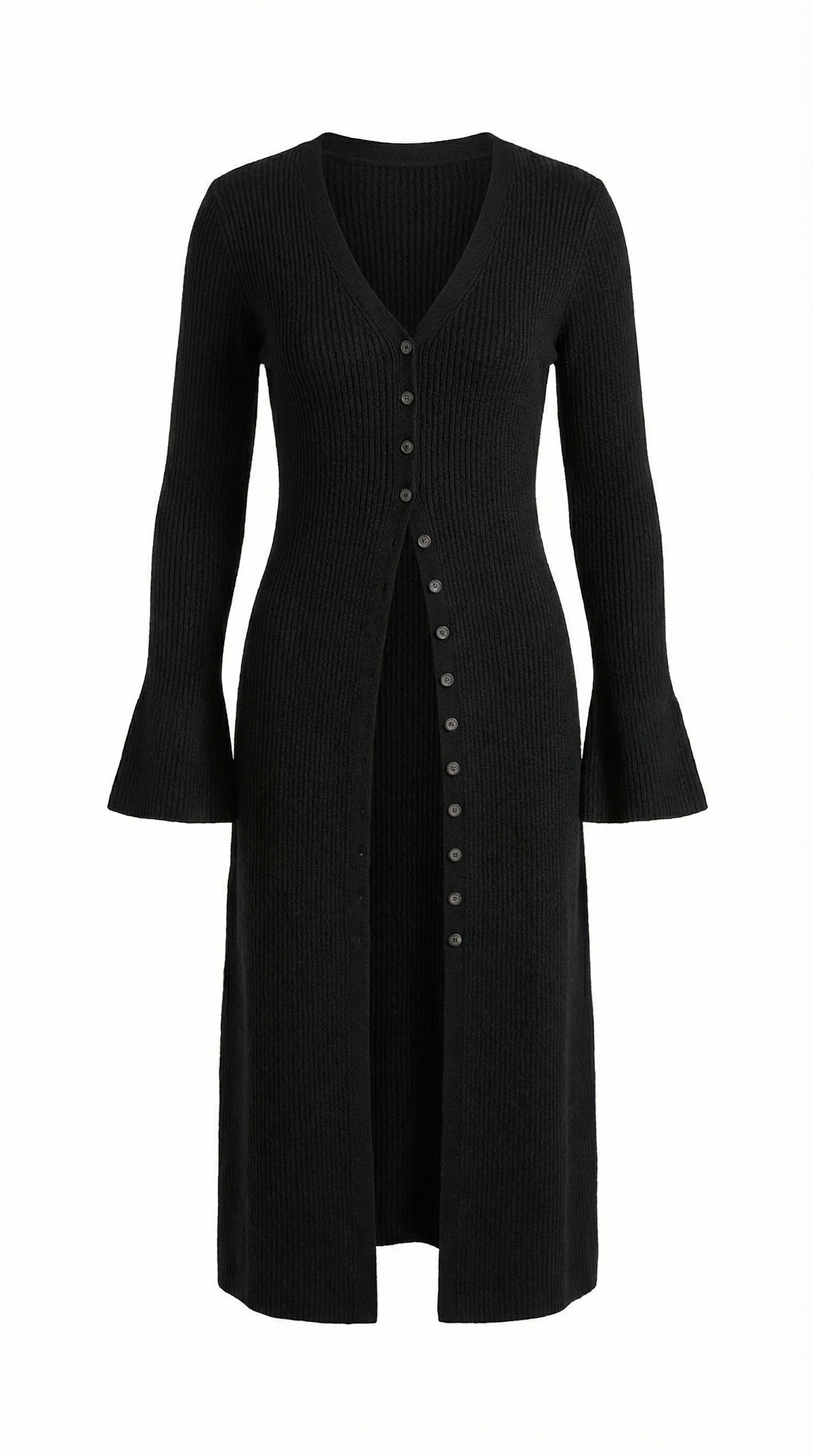 Lange Strickjacke mit Rippstruktur und V-Ausschnitt für Damen