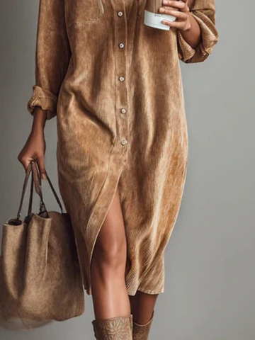 Samtkleid im Hemdstil mit Knopfleiste für Damen