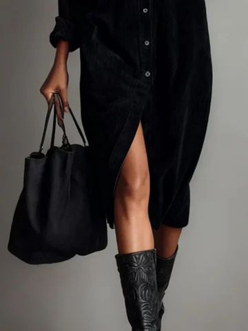 Samtkleid im Hemdstil mit Knopfleiste für Damen