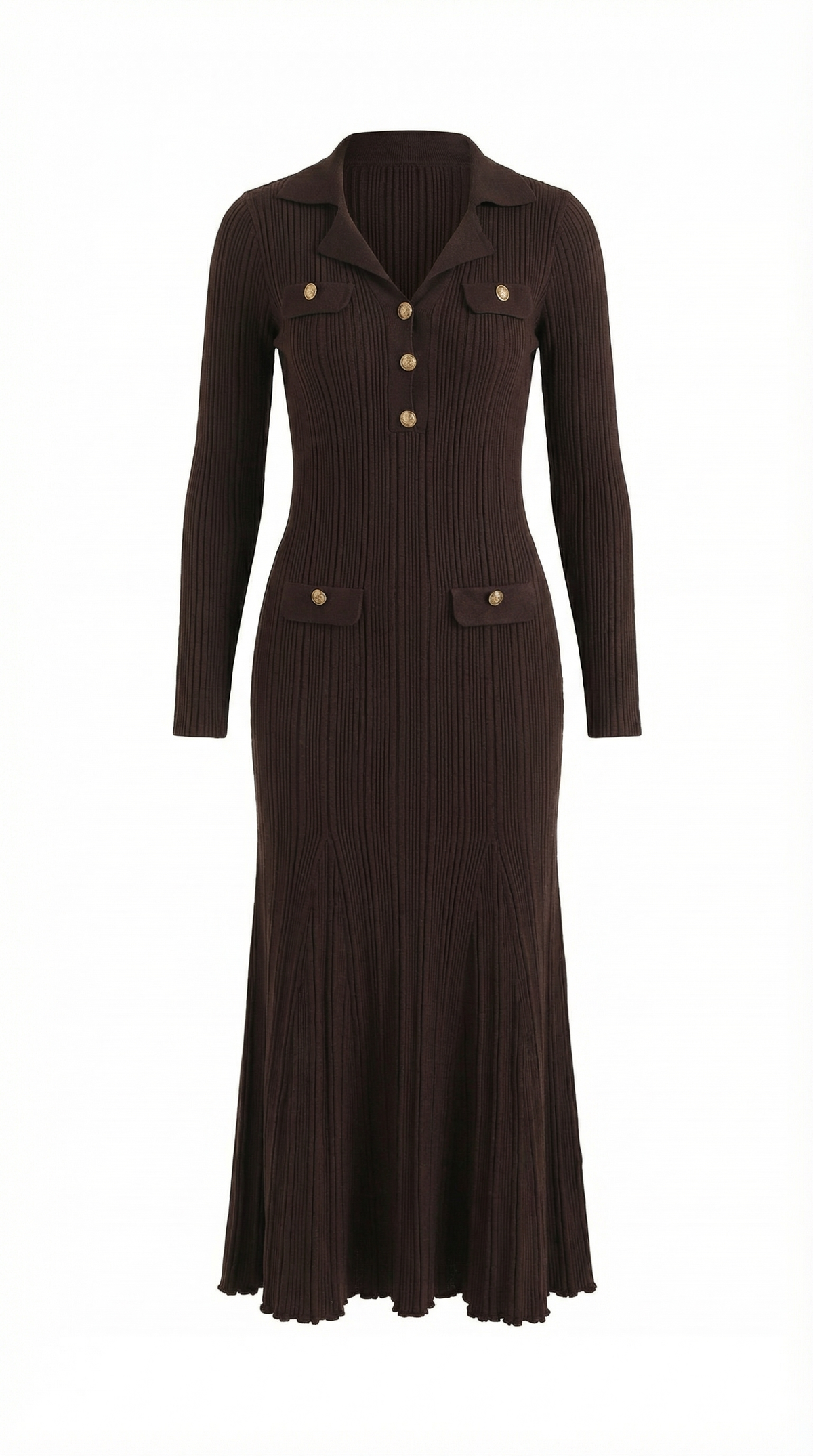 Strickkleid mit Polokragen und goldfarbenen Knöpfen für Damen