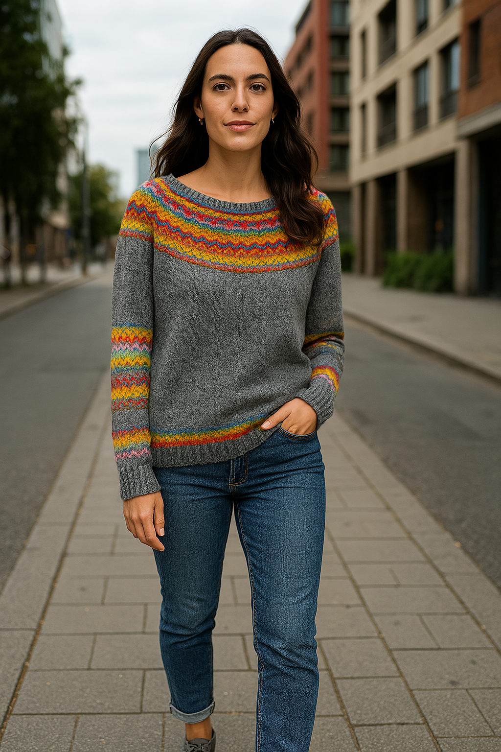 Weihnachtspullover Damen aus warmem Strick mit Norwegermuster