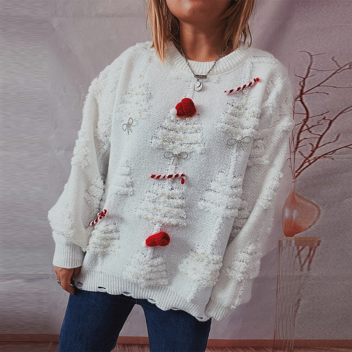 Weihnachtspullover Damen aus weichem Strick mit Weihnachtsmotiven