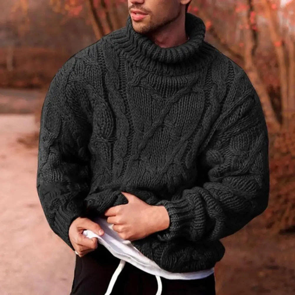 Weihnachtspullover Herren dick gestrickt mit hohem Rollkragen