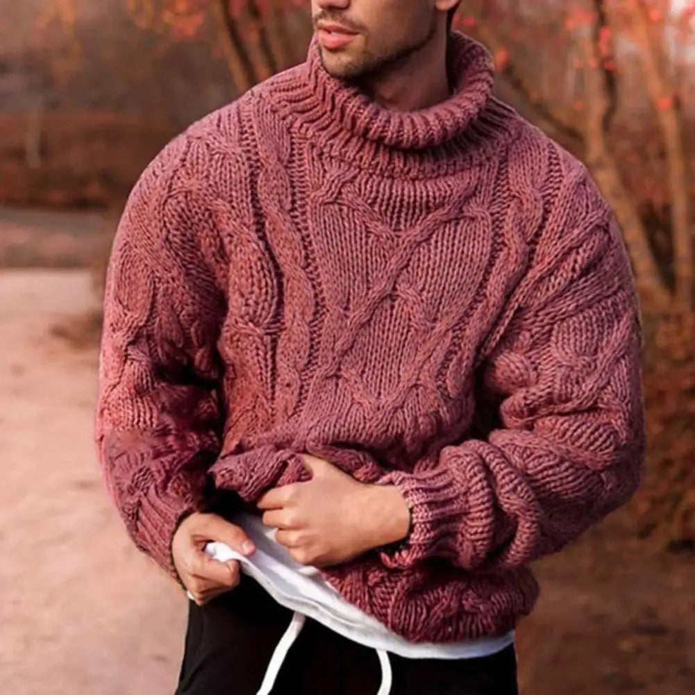 Weihnachtspullover Herren dick gestrickt mit hohem Rollkragen