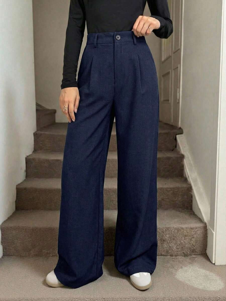 Stoffhose mit Bundfalten und weitem Bein