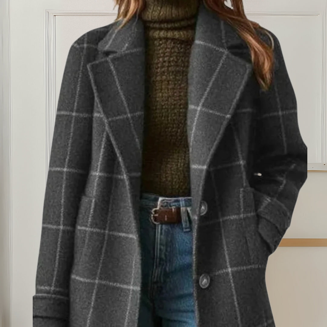 Winterjacke Damen aus wärmendem Tweed, knielang mit Reverskragen
