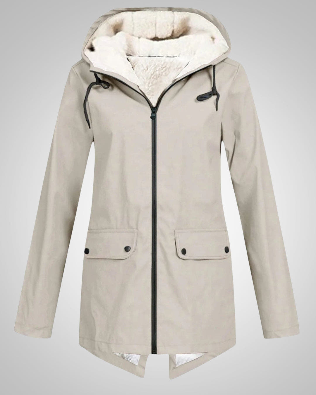 Winterjacke Damen mit Kunstfellfutter, tailliert und mit Kapuze