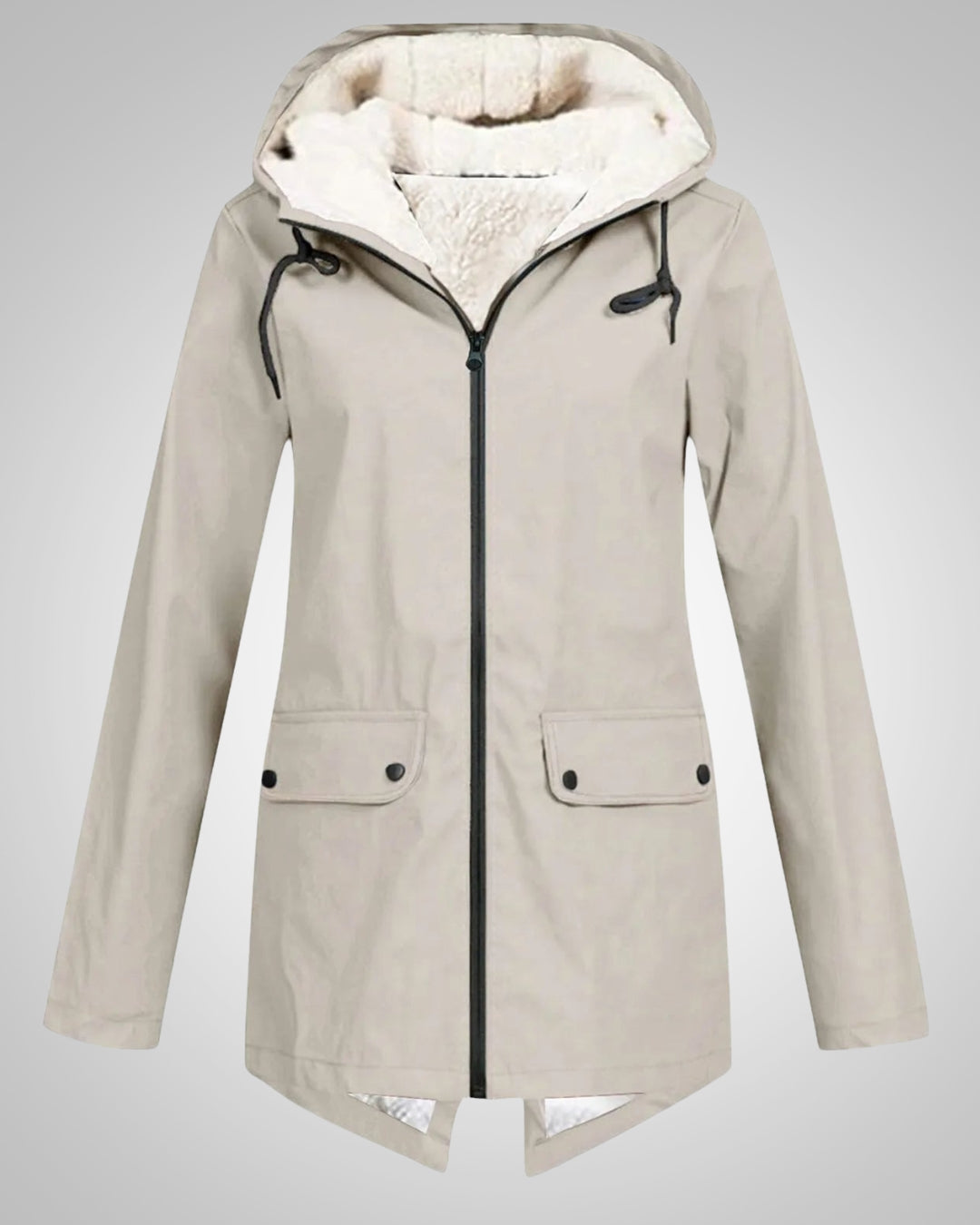 Winterjacke Damen mit Kunstfellfutter, tailliert und mit Kapuze