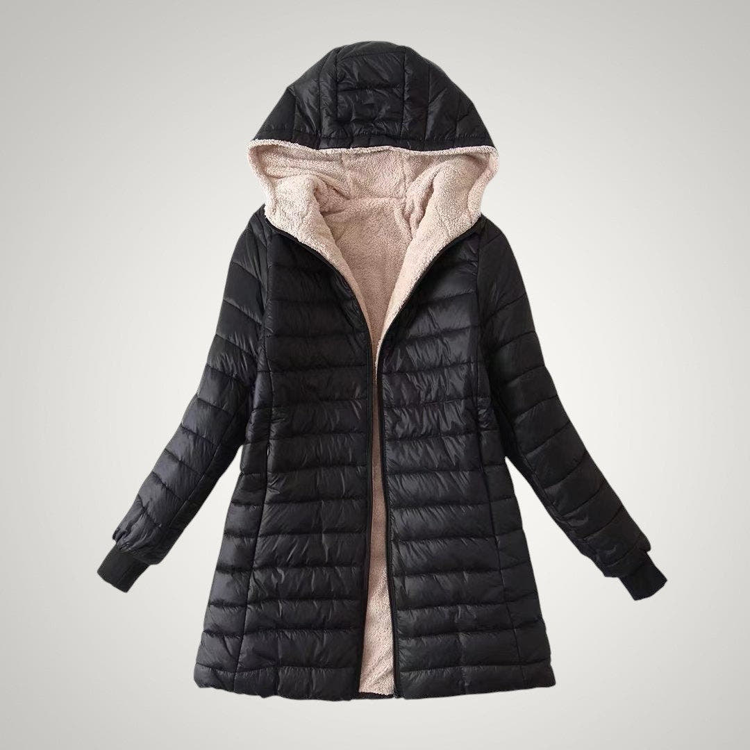 Winterjacke Damen mit Teddyfleece-Futter, lange Daunenjacke