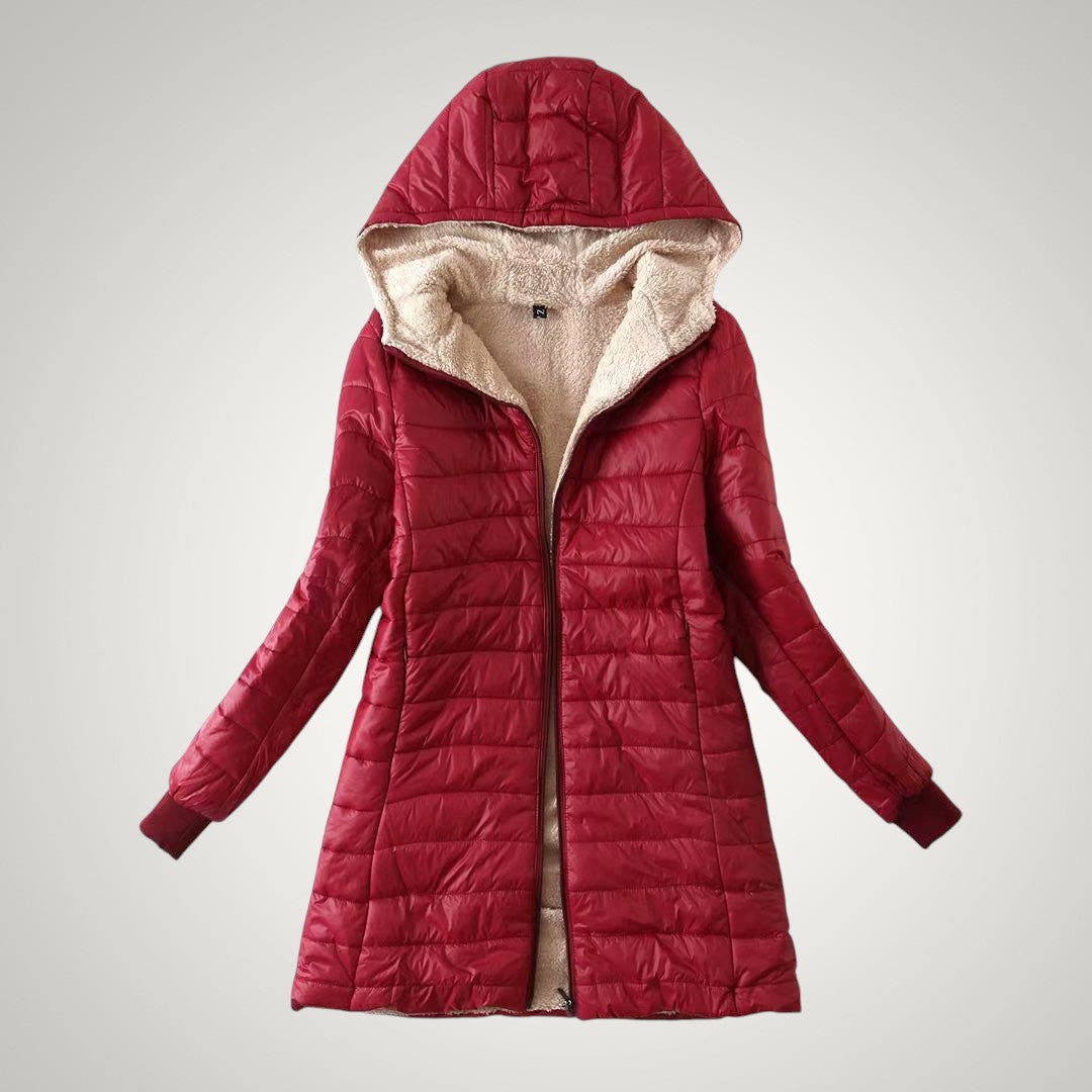 Winterjacke Damen mit Teddyfleece-Futter, lange Daunenjacke