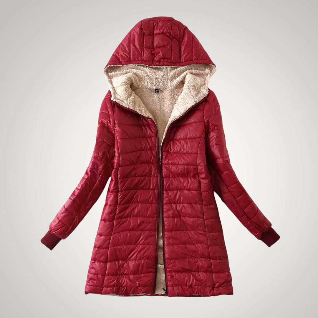 Winterjacke Damen mit Teddyfleece-Futter, lange Daunenjacke