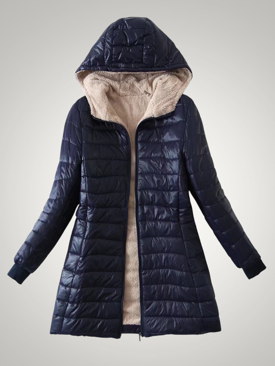 Winterjacke Damen mit Teddyfleece-Futter, lange Daunenjacke