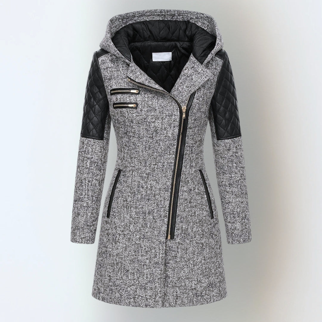 Winterjacke Damen warm, tailliert mit Kapuze und Reverskragen