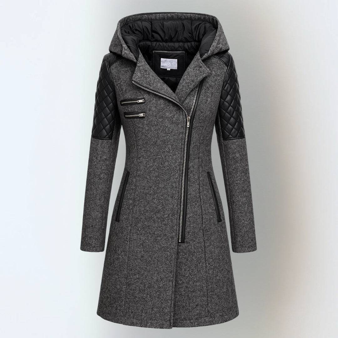 Winterjacke Damen warm, tailliert mit Kapuze und Reverskragen