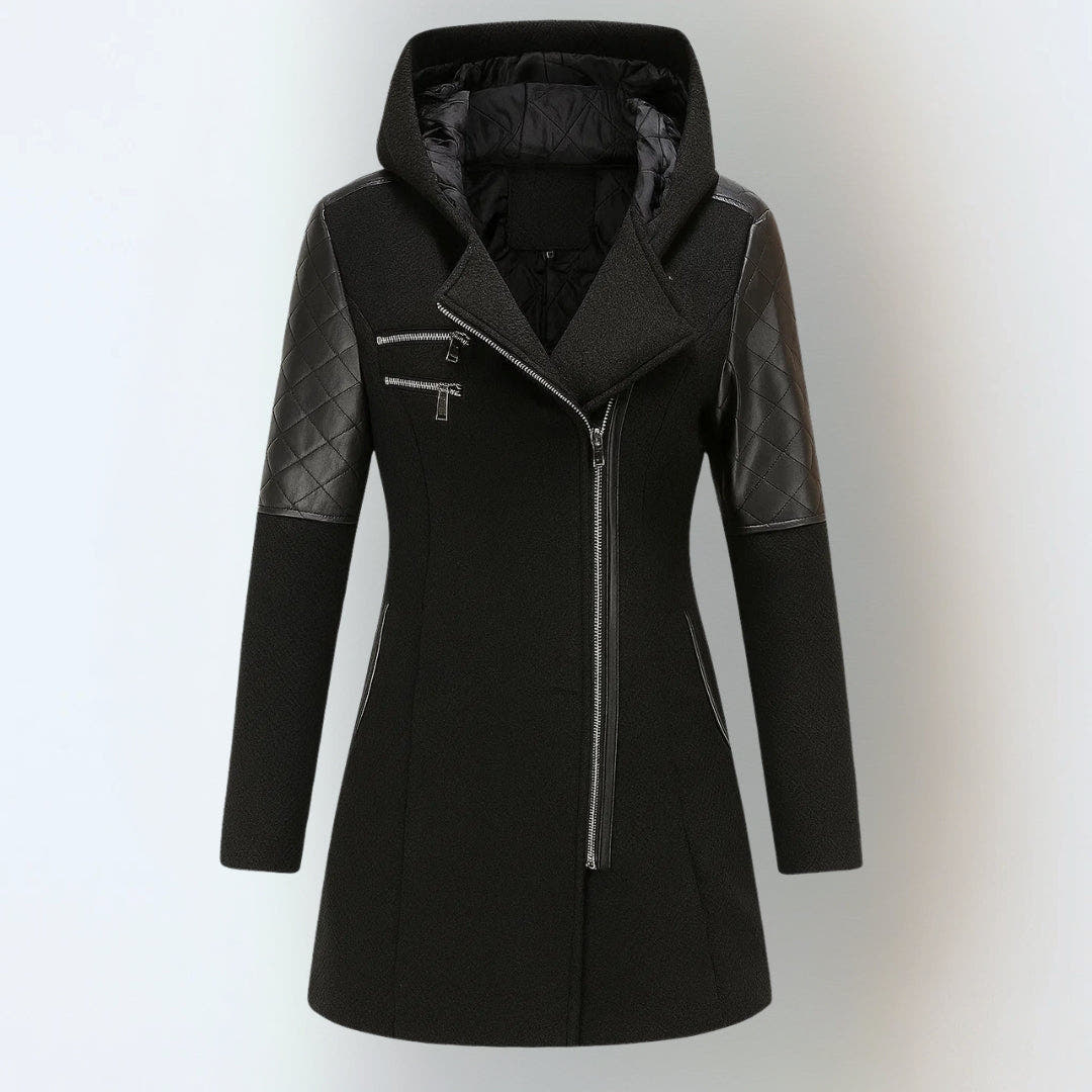 Winterjacke Damen warm, tailliert mit Kapuze und Reverskragen