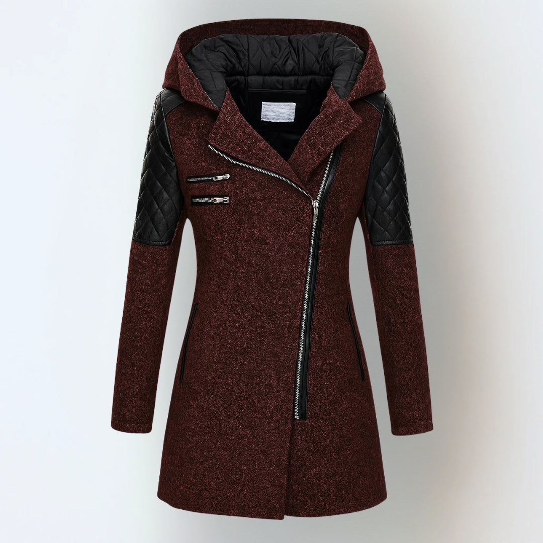 Winterjacke Damen warm, tailliert mit Kapuze und Reverskragen