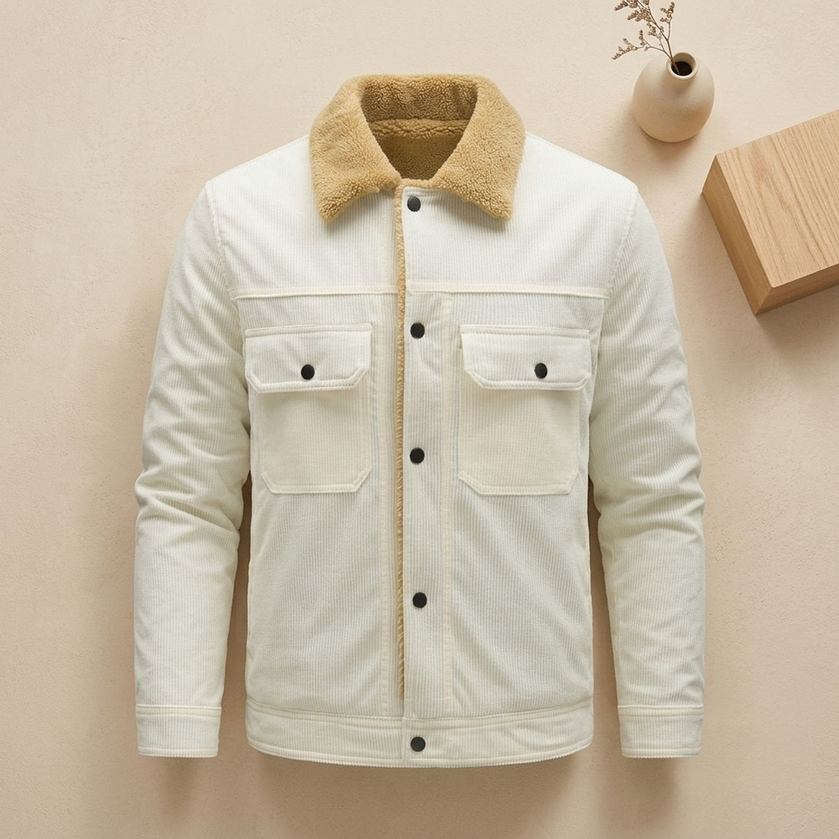 Winterjacke Herren aus Cord mit Sherpa-Futter, hüftlang