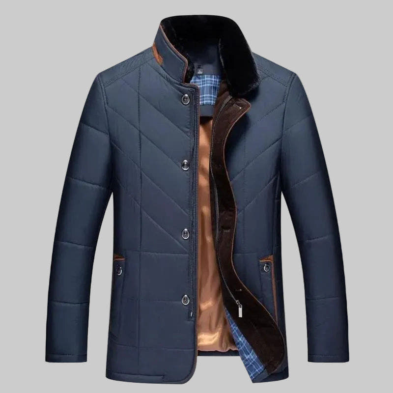 Winterjacke Herren gesteppt und wattiert mit Kunstpelz-Stehkragen