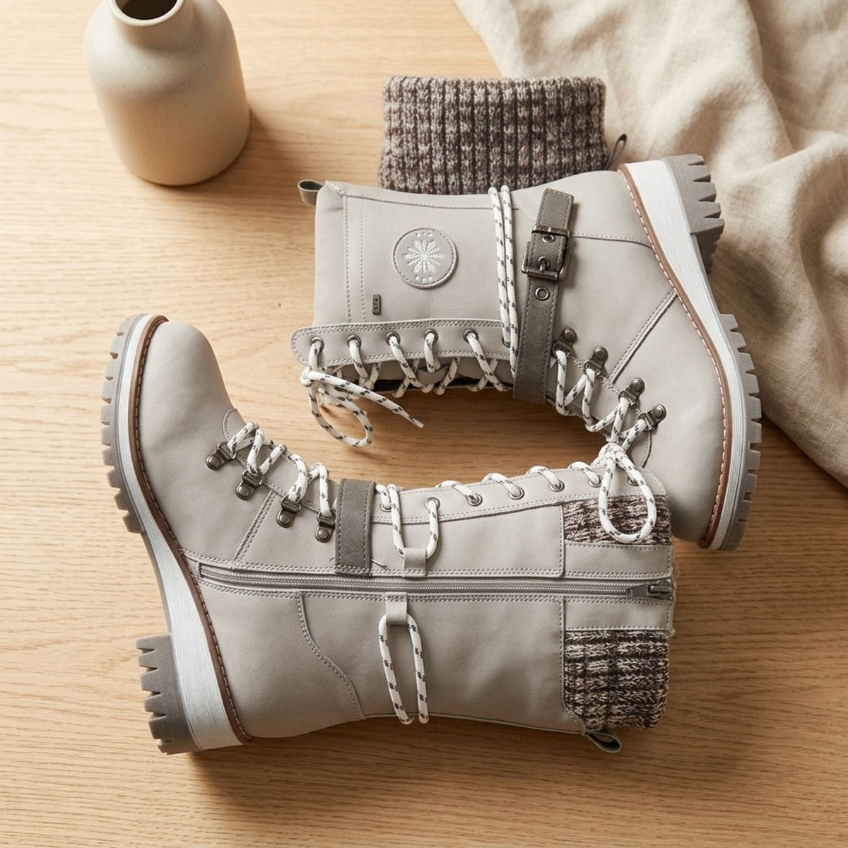Winterstiefel Damen aus Kunstleder mit Teddyfleece-Futter und Strickbund