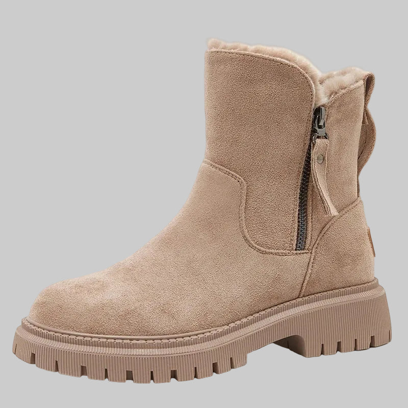 Winterstiefel Damen in Wildlederoptik mit Kunstfellfutter, knöchelhoch