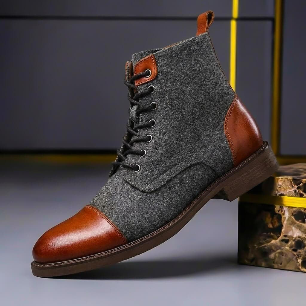 Winterstiefel Herren aus Leder mit Wollfutter, knöchelhoch