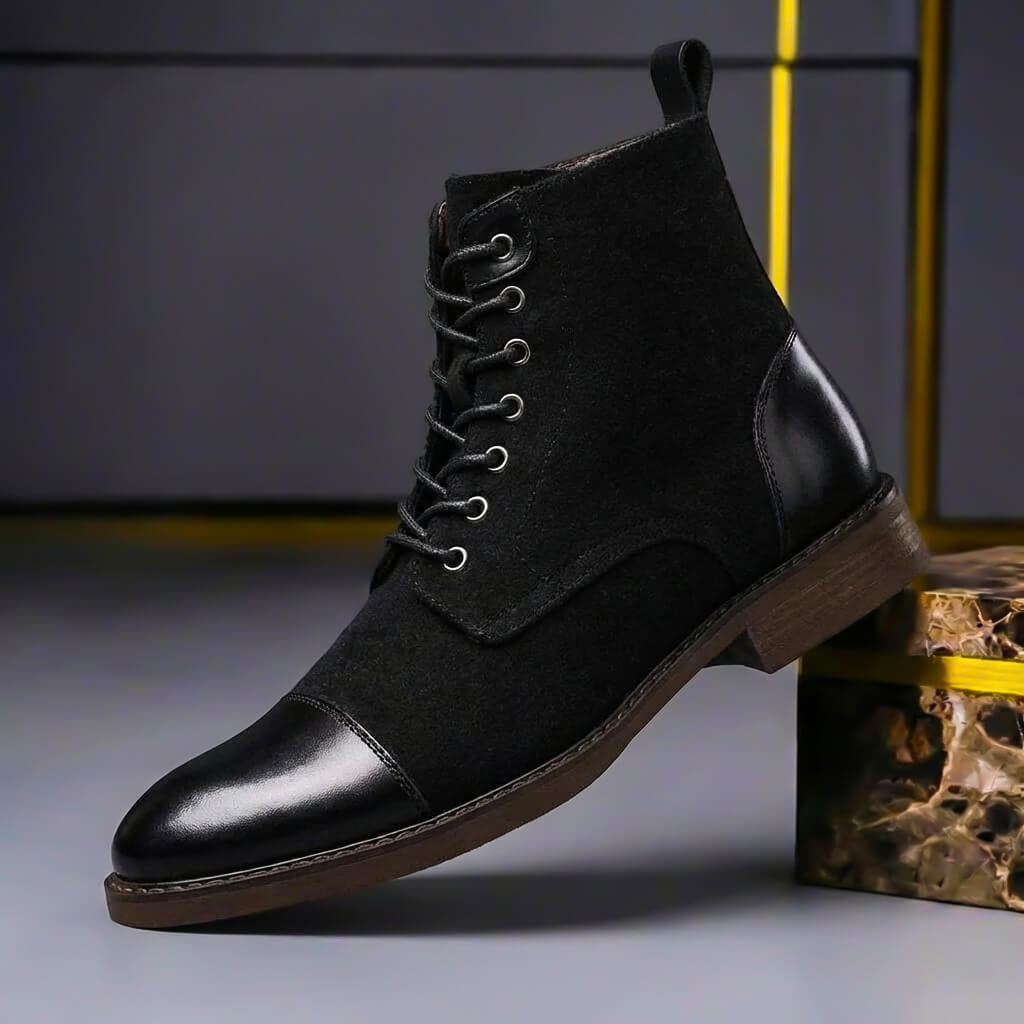 Winterstiefel Herren aus Leder mit Wollfutter, knöchelhoch