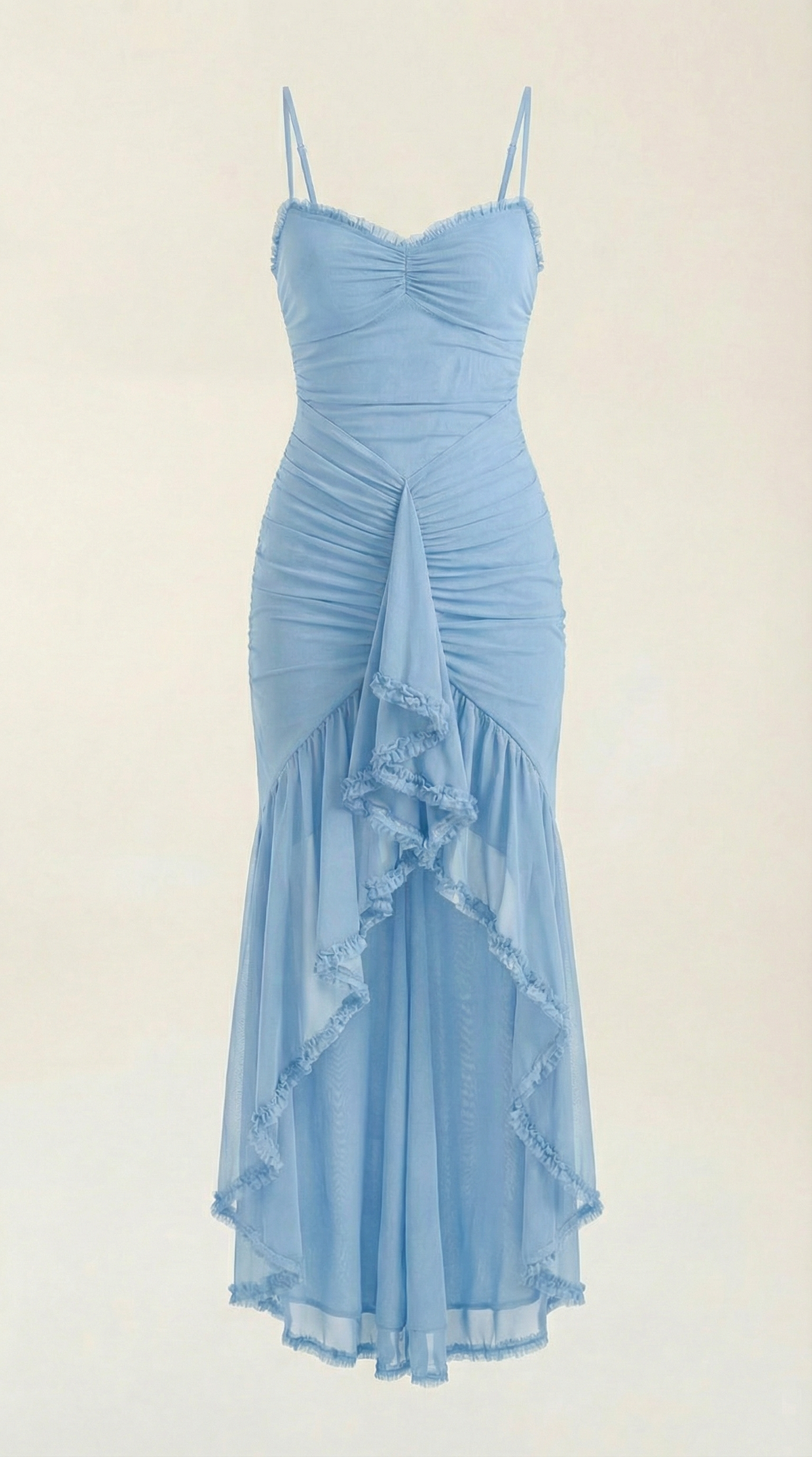 Langes Kleid mit Herzausschnitt und Rüschenbesatz für Damen