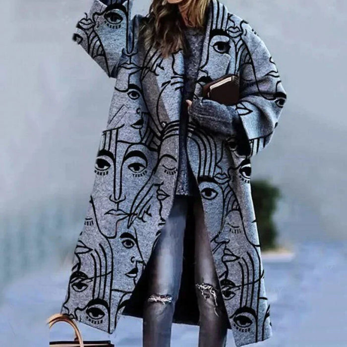 Wollmantel Damen lang in Oversize-Passform mit breitem Revers