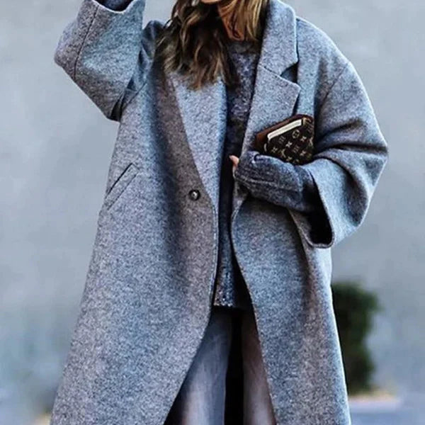 Wollmantel Damen lang in Oversize-Passform mit breitem Revers