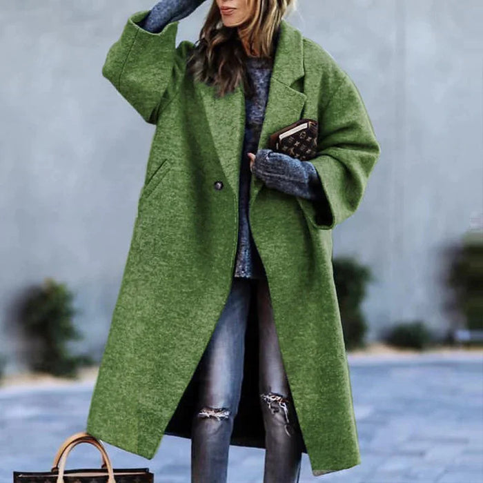 Wollmantel Damen lang in Oversize-Passform mit breitem Revers