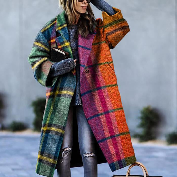 Wollmantel Damen lang in Oversize-Passform mit breitem Revers