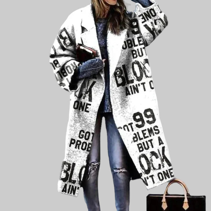 Wollmantel Damen lang in Oversize-Passform mit breitem Revers