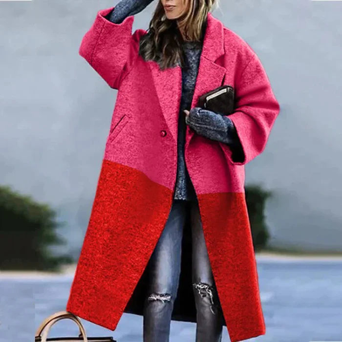 Wollmantel Damen lang in Oversize-Passform mit breitem Revers