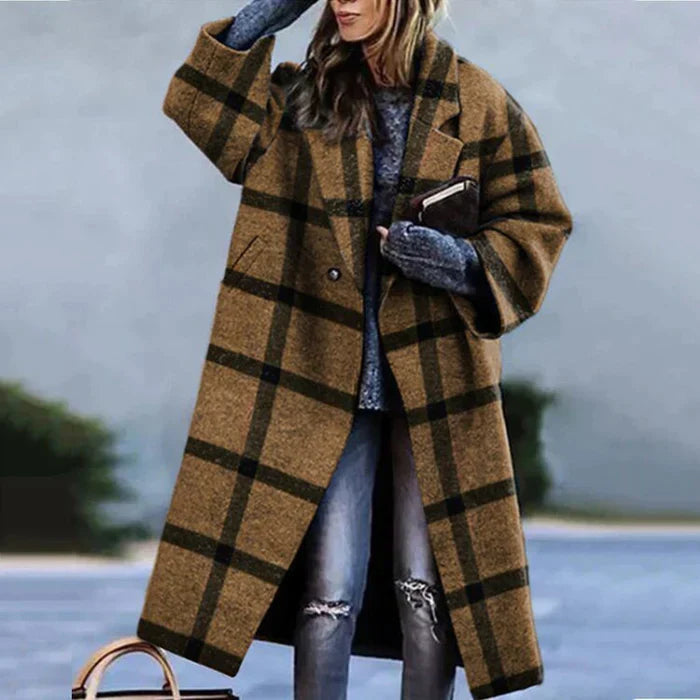 Wollmantel Damen lang in Oversize-Passform mit breitem Revers