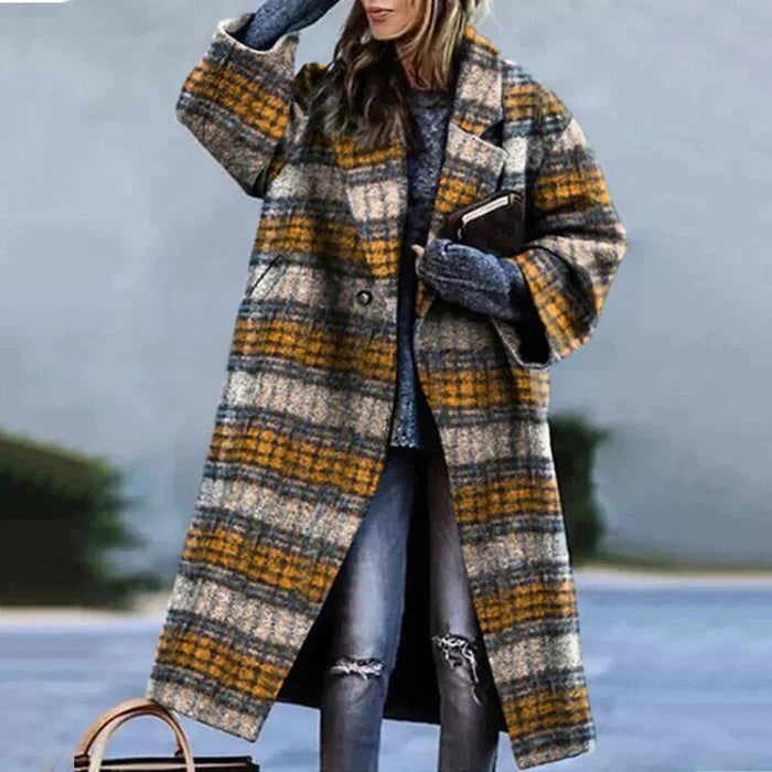 Wollmantel Damen lang in Oversize-Passform mit breitem Revers