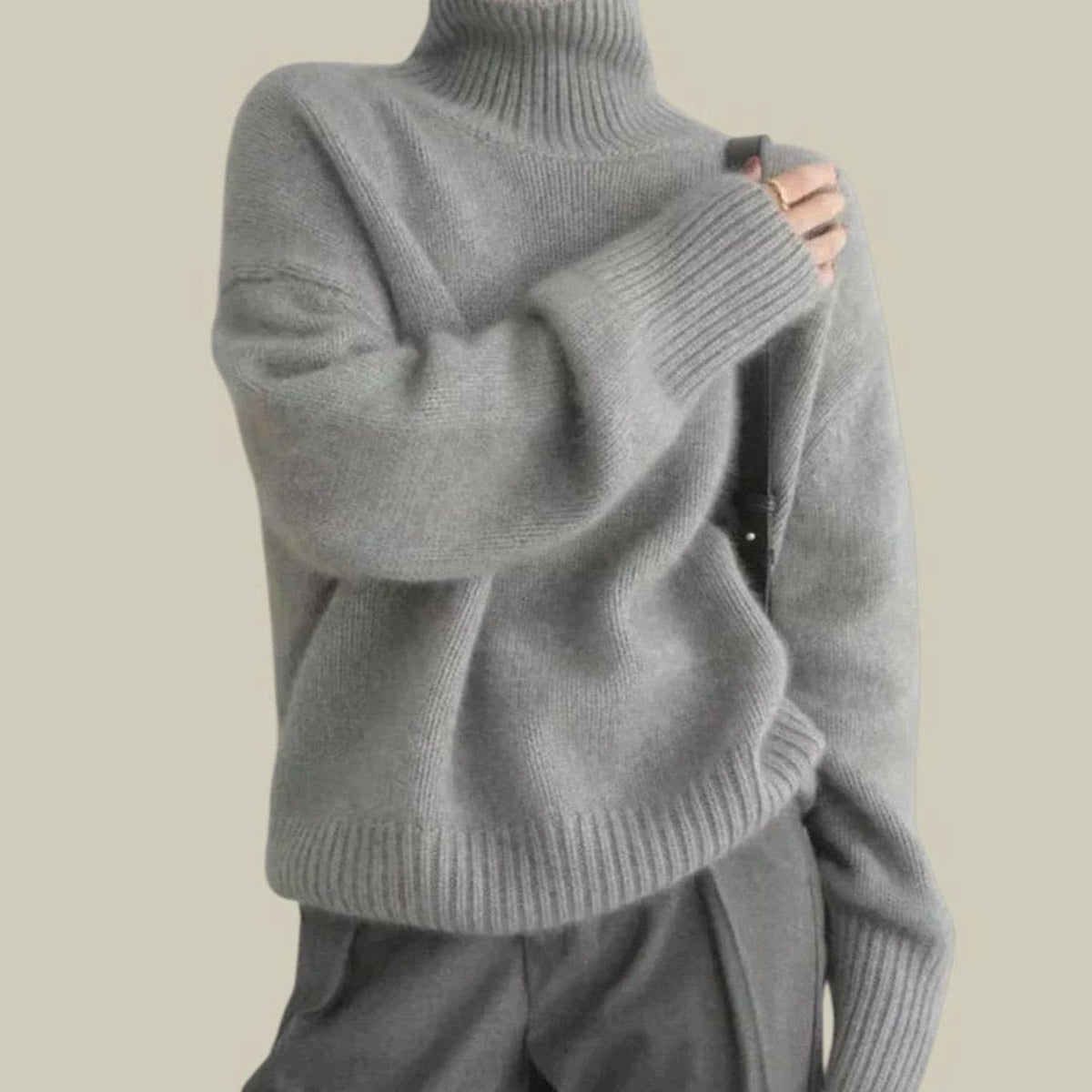 Wollpullover Damen aus Merinowolle, Oversize mit Rollkragen
