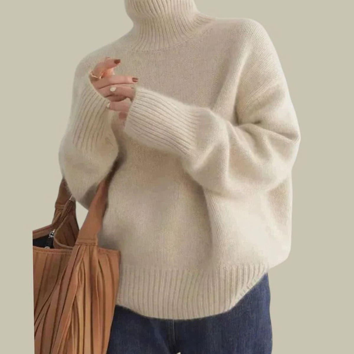 Wollpullover Damen aus Merinowolle, Oversize mit Rollkragen
