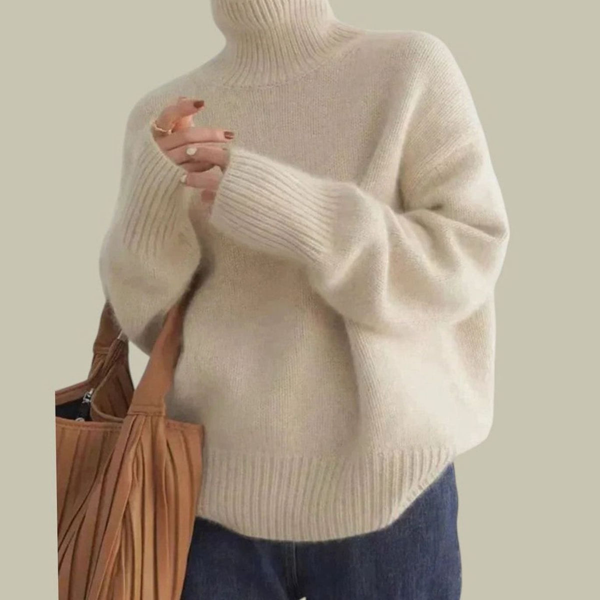 Wollpullover Damen aus Merinowolle, Oversize mit Rollkragen
